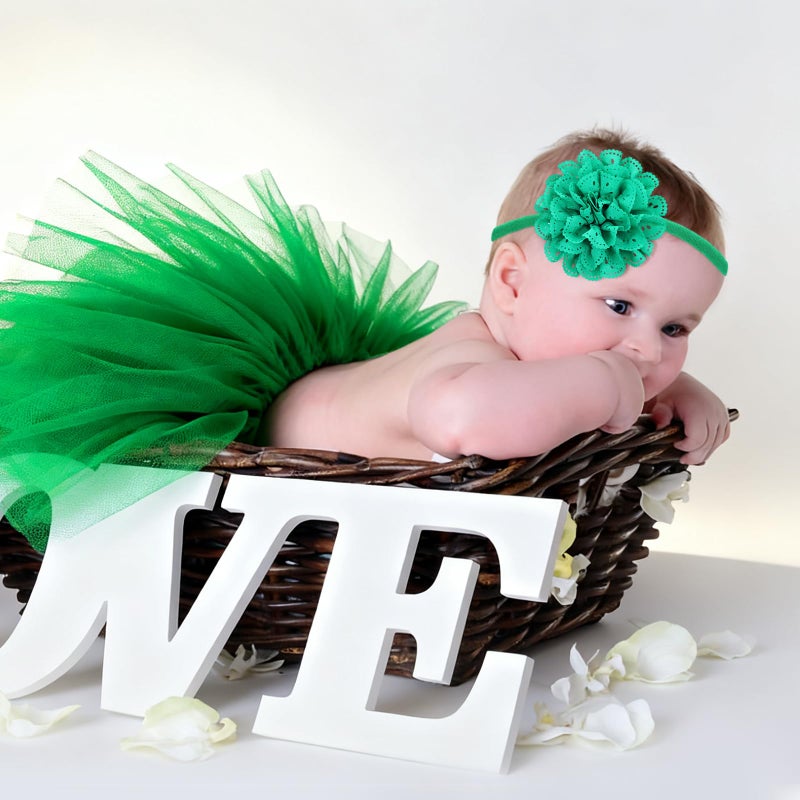 Angla 2pcs Flower Headband Tutu Skirt for Newborn Baby Girl Toddlers Infant 0-12 Months (Green), Medium - Image 4